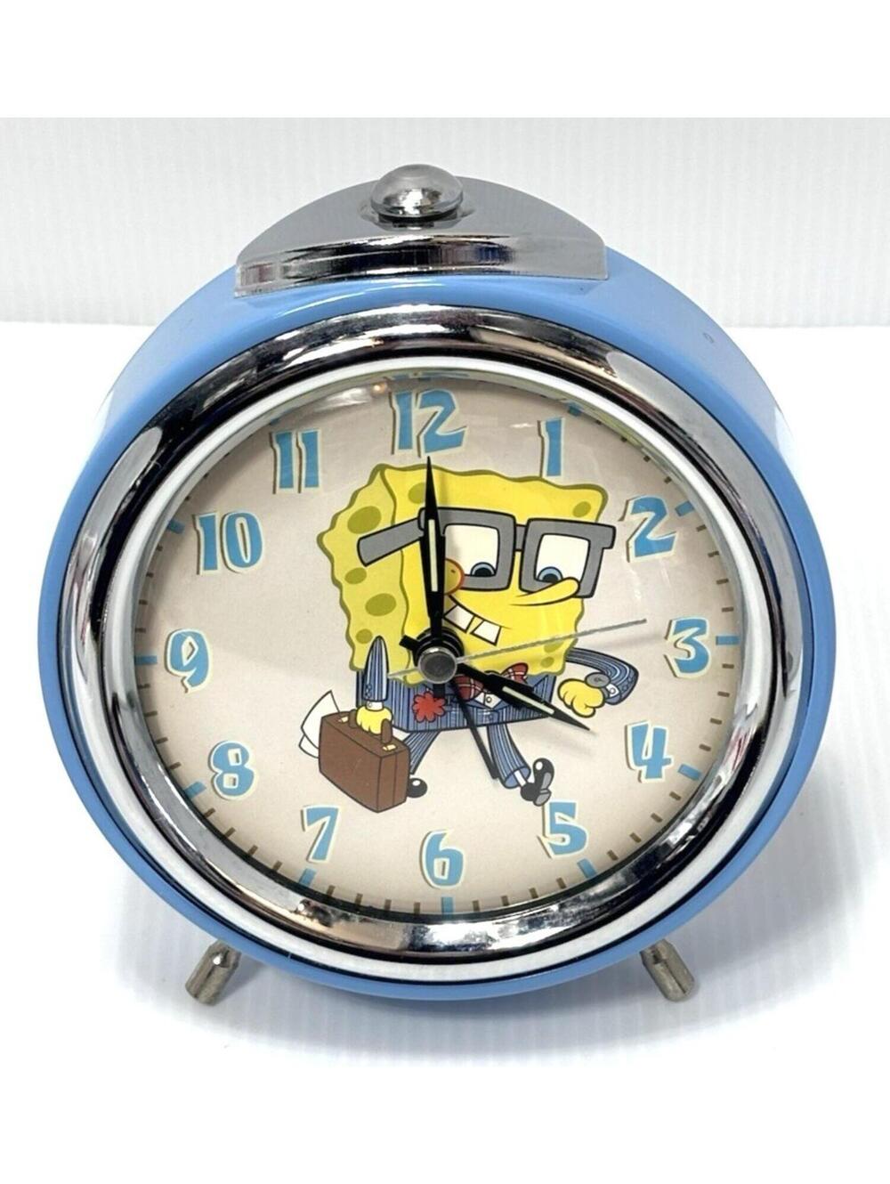 Vintage SpongeBob SquarePants Alarm Clock Blue Twin Bell Metal GUC